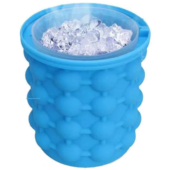 Ice Cube Mold Ice Tray Large Silicone Ice Bucket (2-In-1) Ice Cube Maker Circular Portable (Dark Blue) Suitable for Summer